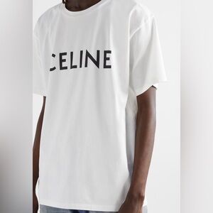 Celine White Tee with Black Logo